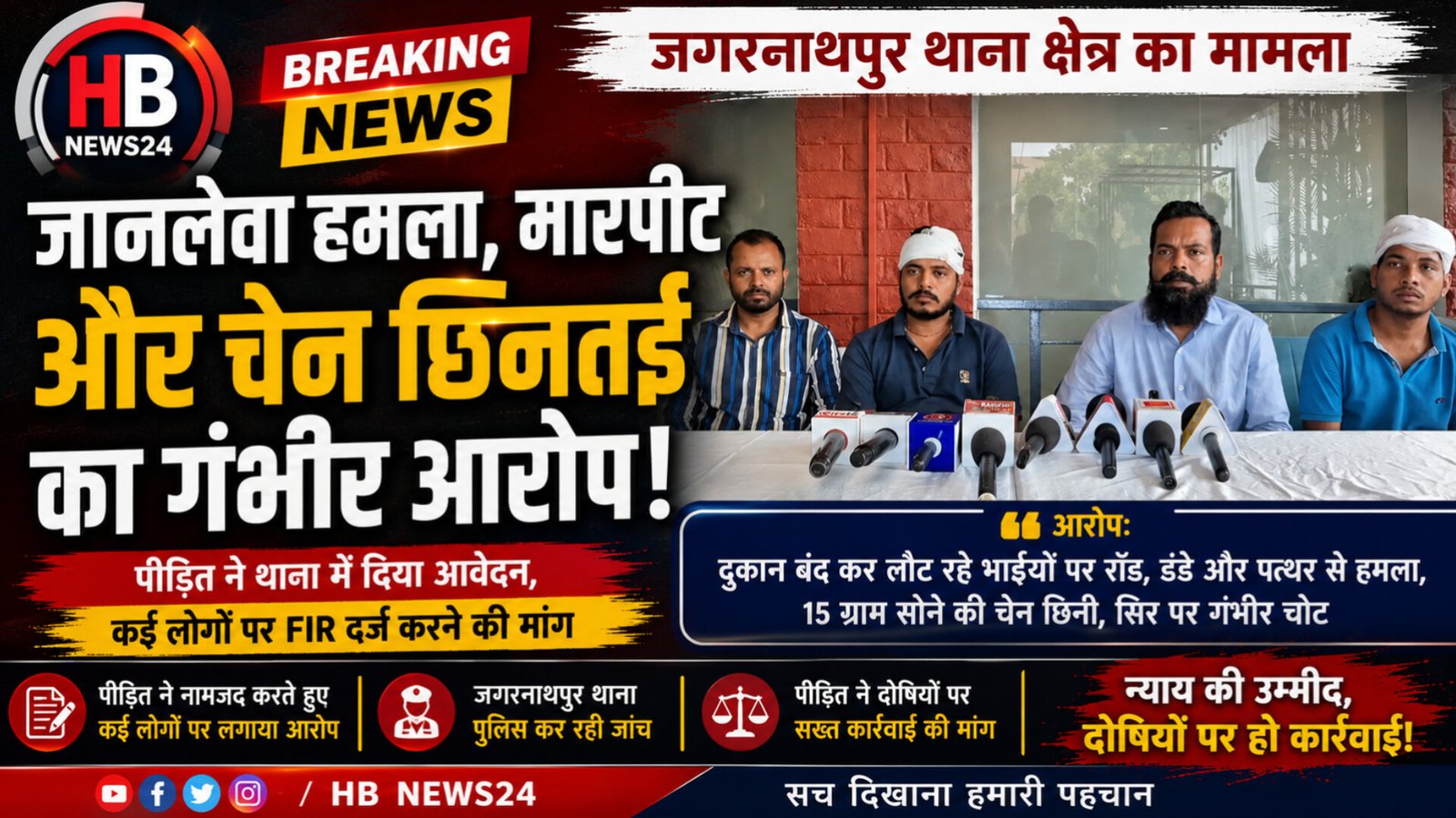भाईयों पर जानलेवा हमला व चेन छिनतई का आरोप, एफआईआर दर्ज करने की मांग